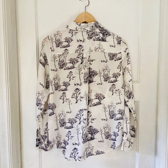 H&M Women’s Size 6 Button Down Collared Blouse Top White Black Toile Classic - Picture 11 of 12